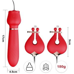 Rose Wand Vibrator with Vibrating Nipple Clamp – Intense Dual Pleasure | Ibadan Sex Toys