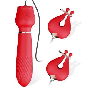 Rose Wand Vibrator with Vibrating Nipple Clamp – Intense Dual Pleasure | Ibadan Sex Toys