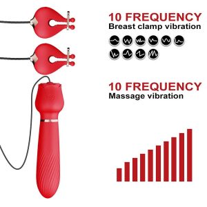 Rose Wand Vibrator with Vibrating Nipple Clamp – Intense Dual Pleasure | Ibadan Sex Toys